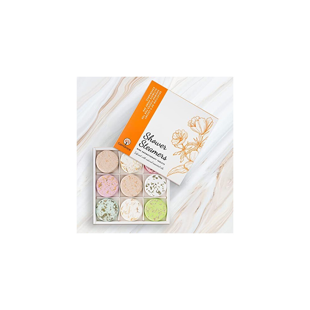 CalmGrace Shower Steamers Aromatherapy Shower Tablets, 9PCS Shower Steamer Shower Bombs with 100% Natural Essential Oils, Shower Bomb Set, Shower