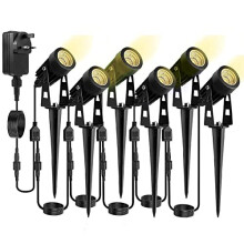 98.4FT/30M Garden Spike Lights, Spurleh 6 in 1 Garden Lights Mains Powered with BS Plug, 12V Warm White Outdoor Garden Spotlights IP65 Waterproof
