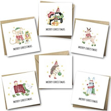 Charity Christmas Cards Pack of 24. Each Christmas Card multipack has 6 different Cute Animal designs. Ecofriendly and UK made. Verse Inside. Large