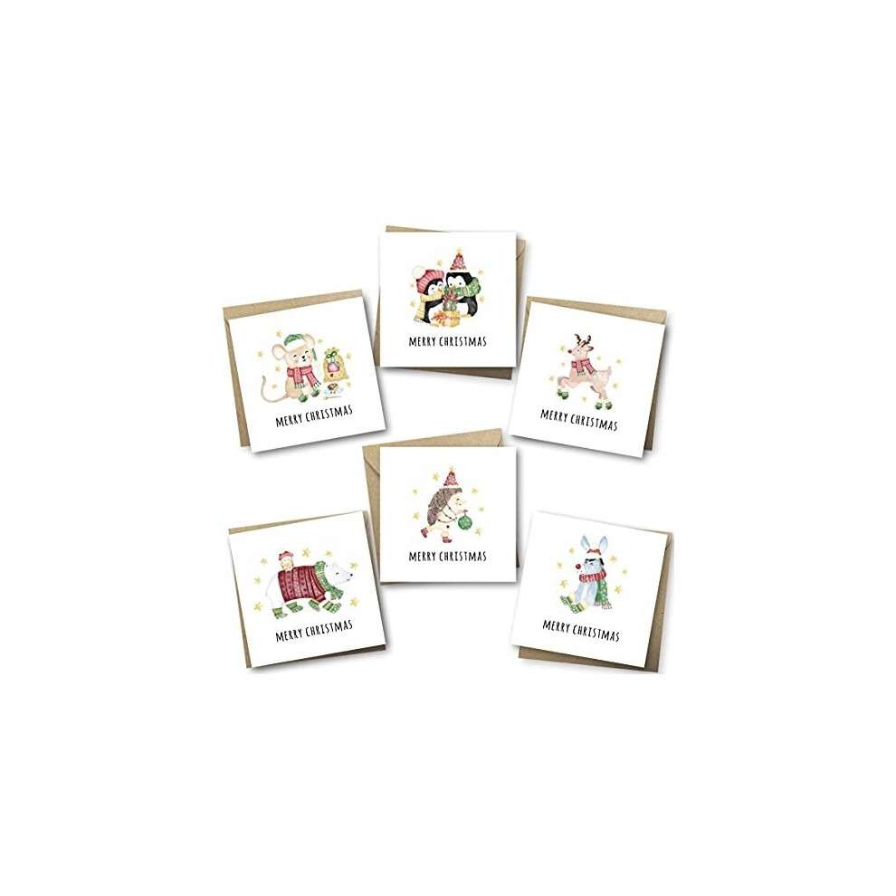 Absolutely Yours Charity Christmas Cards Pack Of 24. Each Christmas Card Multipack Has 6 Different Cute Animal Designs. Ecofriendly And Uk Made. Verse Inside. Large