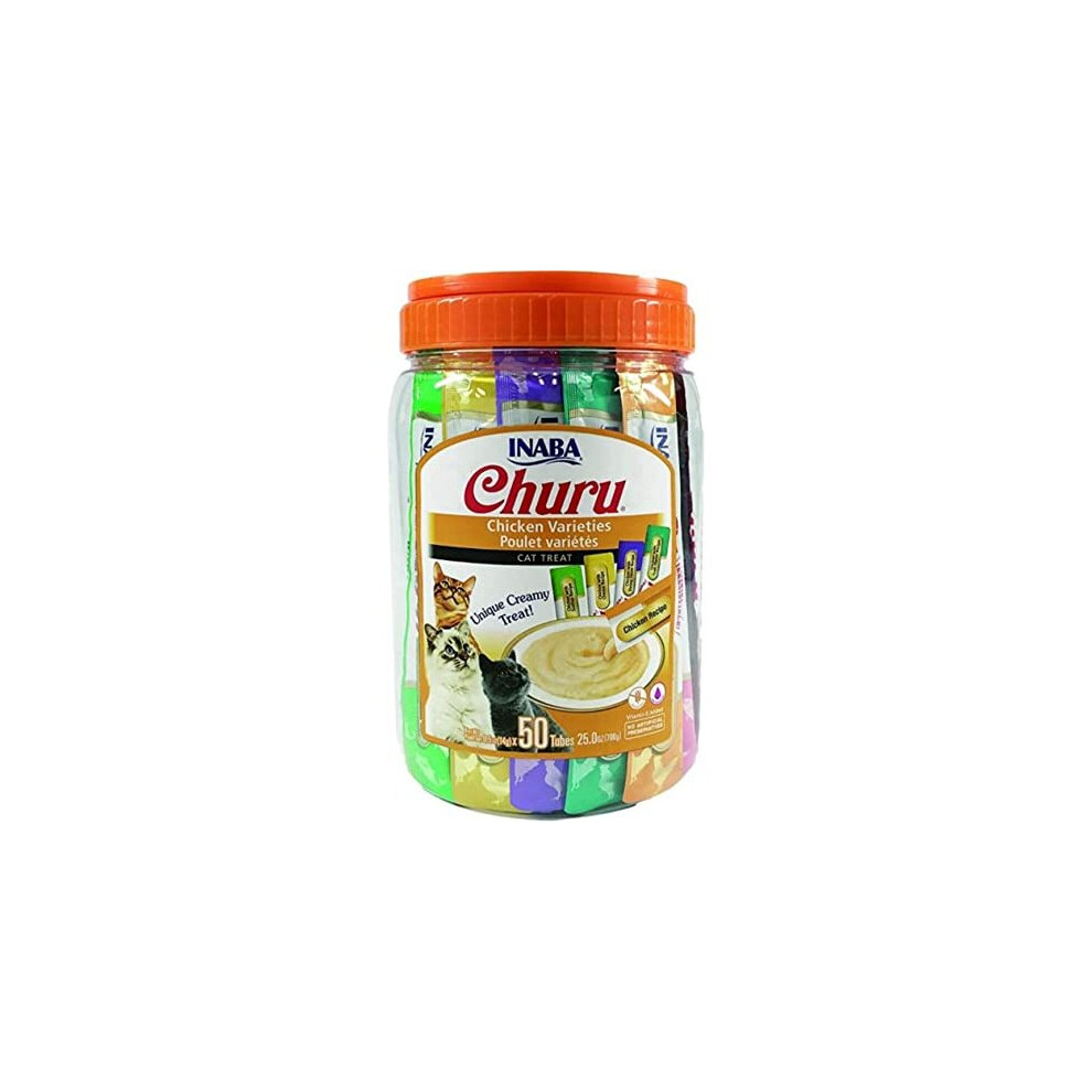 Churu by INABA Cat Treat - Variety Bucket (50 x 14g) / Chicken Flavour, Soft & Creamy Cat Treat, Delicious & Healthy Snack for Cats, Hand Feeding,