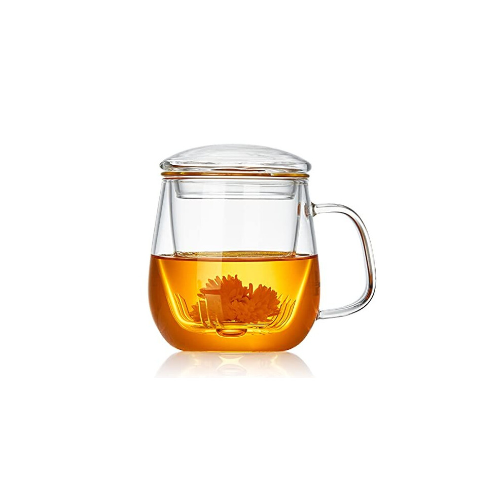 DOPUDO PAVILION Glass Tea Cup with Infuser and Lid, 17.6oz/ 520ml Borosilicate Glass Large Tea Mug with Infuser, Clear Teacup for Loose Leaf Tea,