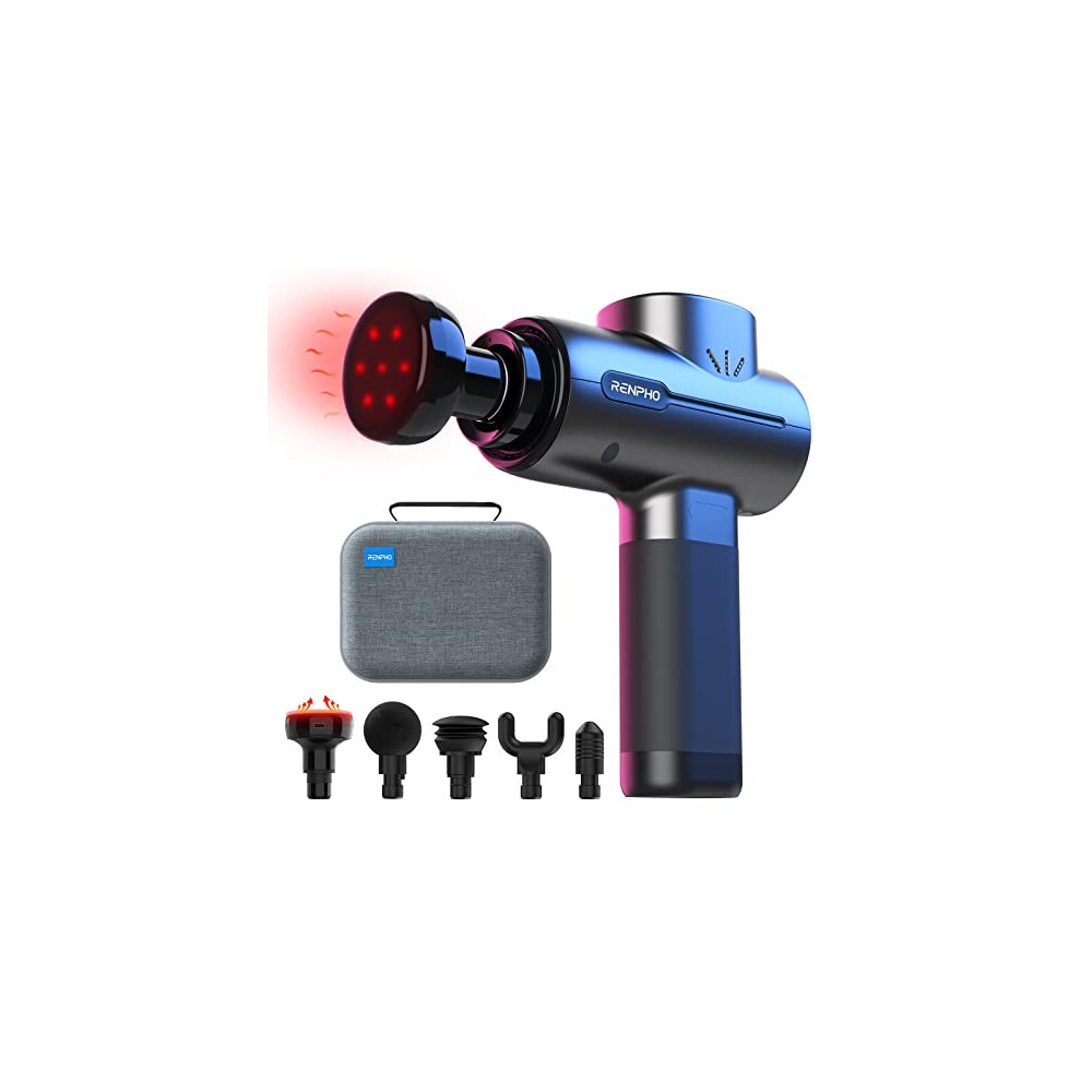 Massage Gun, RENPHO Massage Gun Deep Tissue with Heat Massage Head, Up to 3200RPM Muscle Massager with Type-C Charging, 2500mAh Battery for Muscle