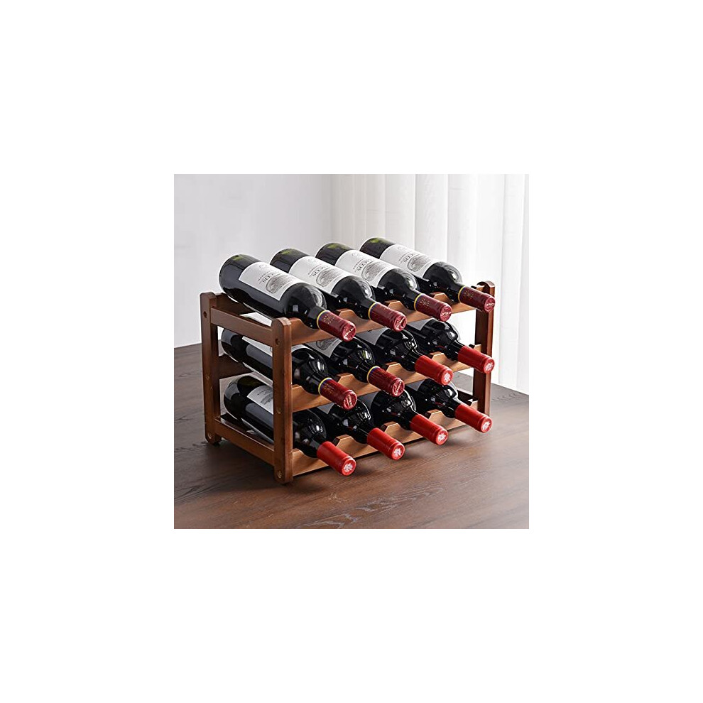 Glsety 12 Bottle Wooden Wine Rack,3 Tier Free Standing Wine Storage Holder,Retro Minimalist Style Home Decorations Wine Display Shelves for