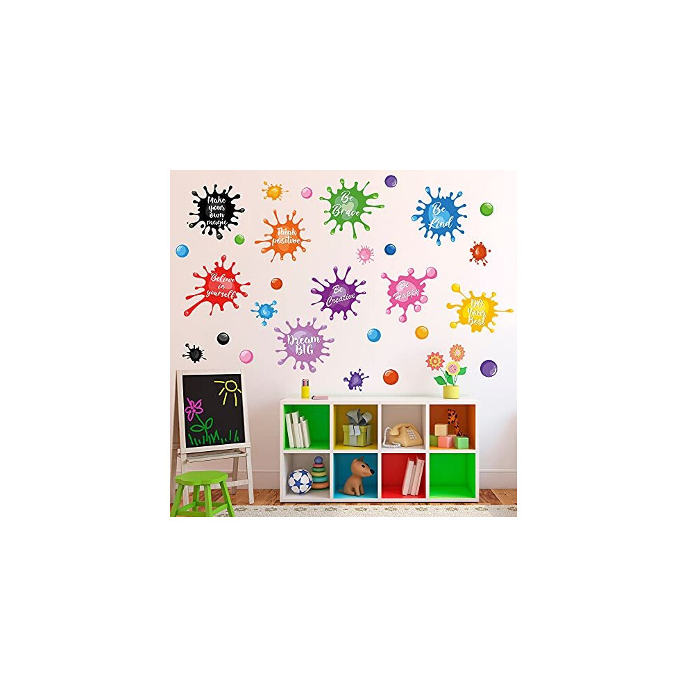 Colorful Inspirational Quote Wall Stickers Watercolor Paint Ink Splatter Splotches Wall Decals Motivational Letter Positive Sayings Phrases Sinekong