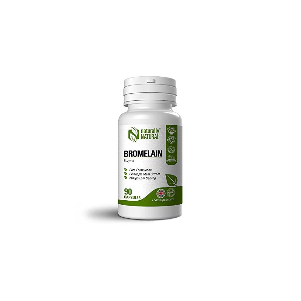 Naturally Natural Bromelain 90 Vegan Capsules High Dose 2400gdu per Serving, Pure Formulation for Inflammation, Swelling and Digestion