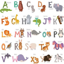 Animal Alphabet Kids Wall Stickers Decals Peel and Stick Removable for Nursery Bedroom Living Room Art murals Decorations