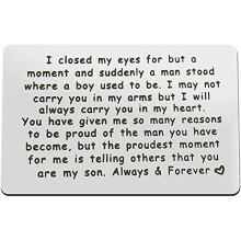 Engraved Wallet Card for Son from Mom and Dad Stainless Steel Mini Love Note Proud of You Gift for Birthday Graduation Christmas