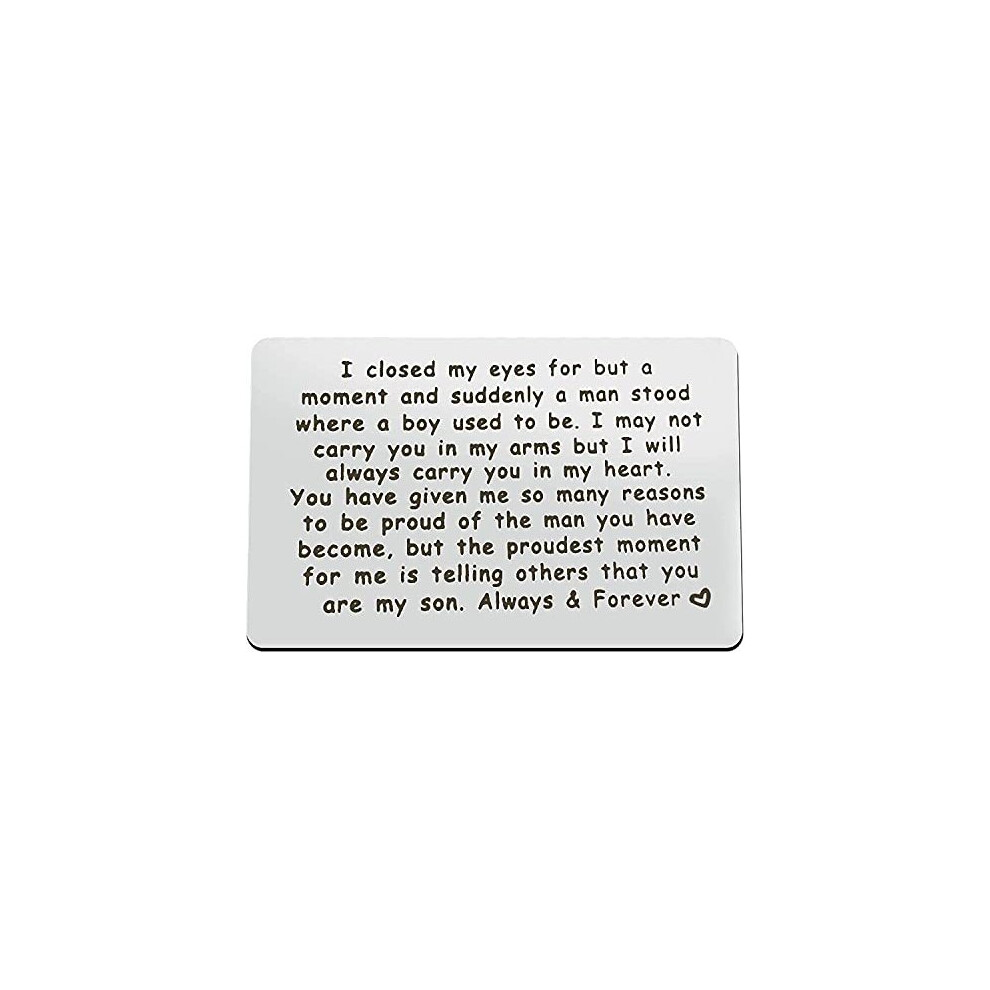 Son Gift from Mum Dad, to My Son Engraved Wallet Card with Mini Love Note, Stainless Steel Proud of Son Gifts, Son Birthday Card, Graduation Gifts,