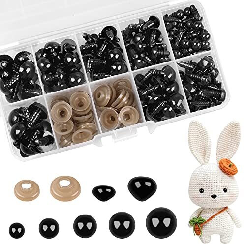 Safety Eyes for Crochet Toys,135pcs Doll Eyes and Noses,Craft Teddy Bear Eyes with Washer for Toy Making DIY Crafts(Black,6-12 mm)