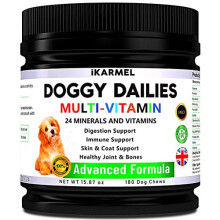 Doggy Dailies Multivitamin Vitamins Supplements For Dogs (180 Chews) Skin & Coat Heart & Brain Gut & Joint Support 24 Vitamins & Minerals puppy to