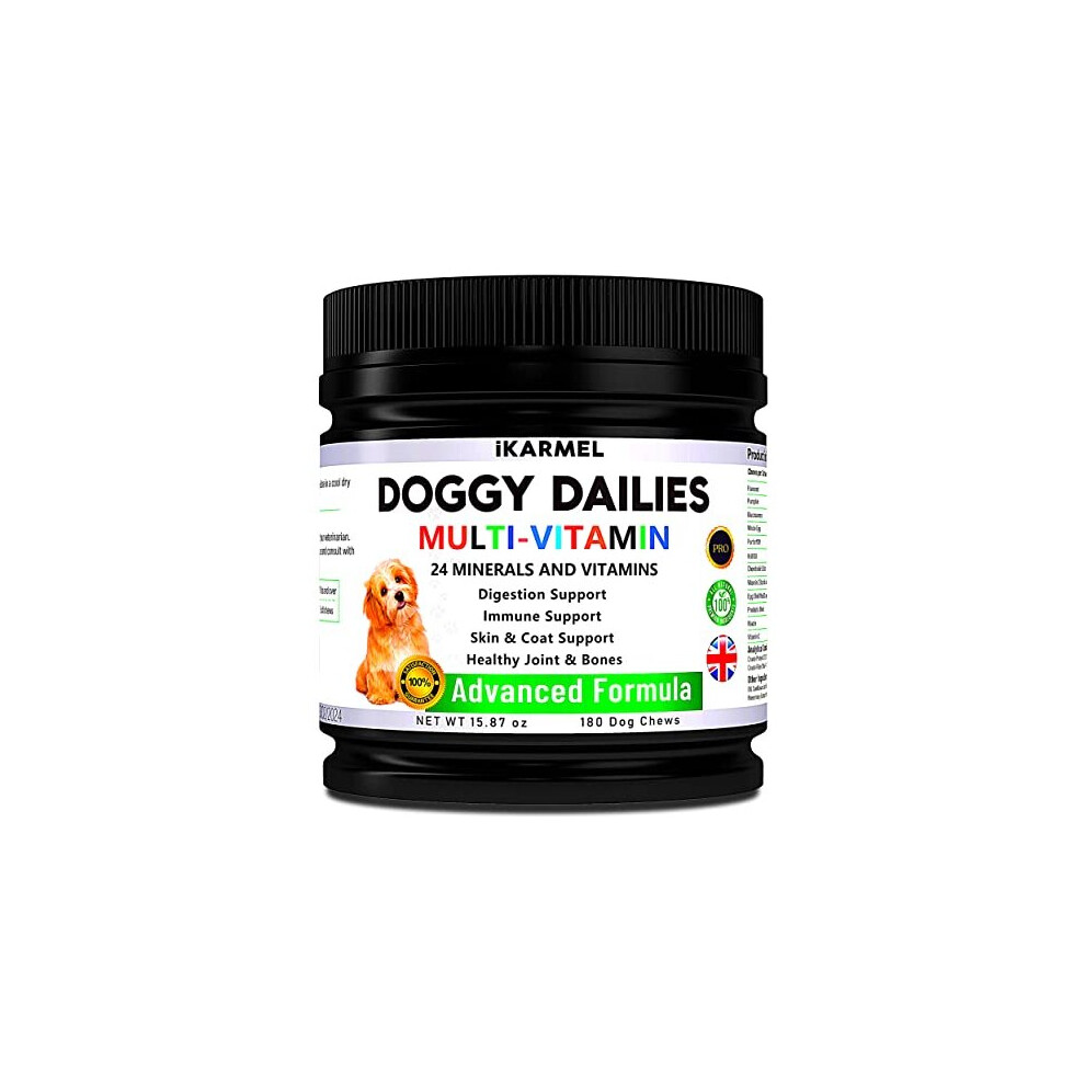 Doggy Dailies Multivitamin Vitamins Supplements For Dogs (180 Chews) Skin & Coat Heart & Brain Gut & Joint Support 24 Vitamins & Minerals puppy to