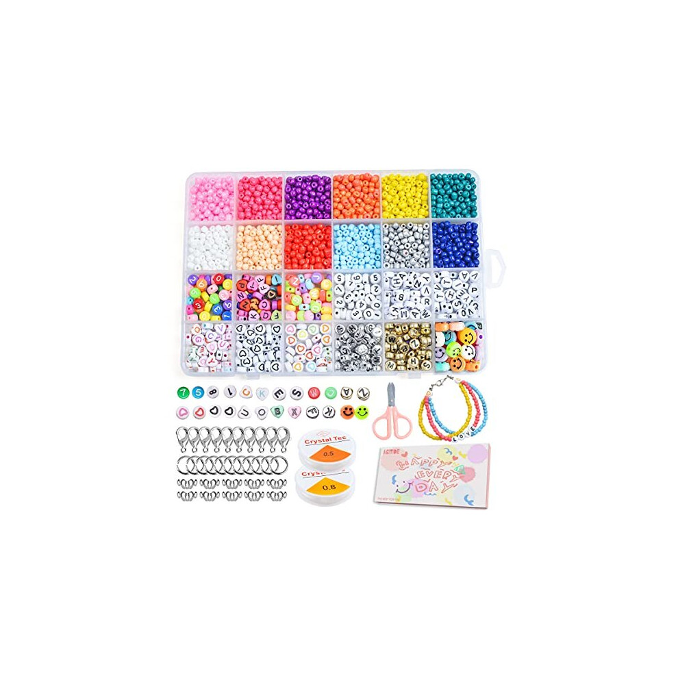 Beads for Jewelry Making 6720pcs Glass Seed Beads 3mm and Alphabet Letter Beads for Necklace Bracelet Jewelry Making Kit, Friendship Bracelets Art