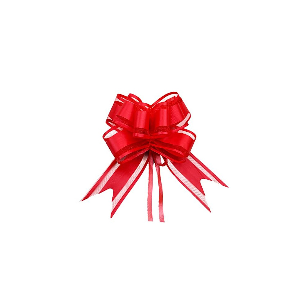 Dishaur 30Pcs Large Organza Christmas Pull Bows For Gift Wrapping, 50Mm Pulled Bow Ribbons Gift Bows For Present Wedding Car Gift Baskets Red