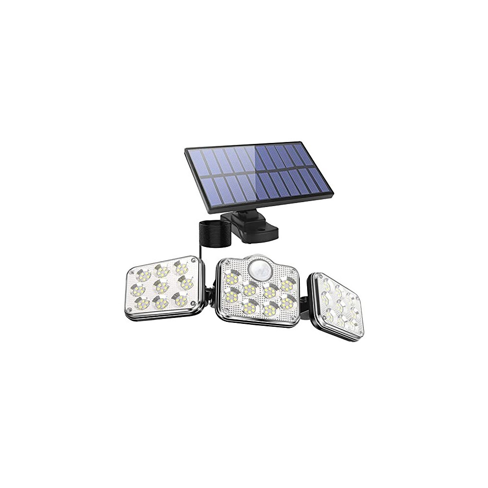 Fousômo Solar Lights Outdoor Wall Lights with Cable Motion Sensor Solar Powered 3 Heads 138 LEDs IP65 Waterproof Cordless Flood Security Lighting for