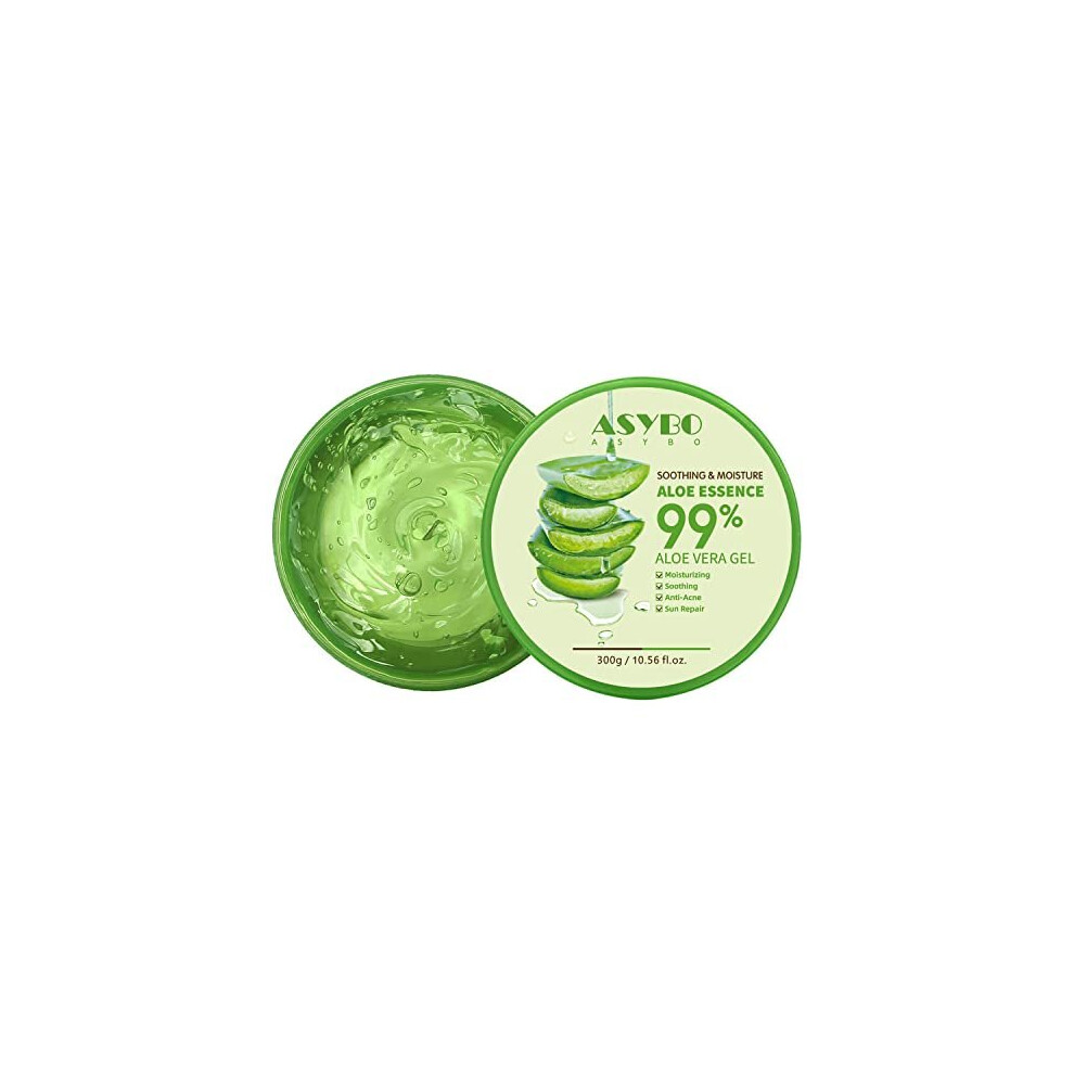 ASYBO 300 ML Natural Aloe Vera Gel -Organic Moisturizing Cream, Soothing and Hydrating, Sunburn and Scar Repair, Care for Face Body Hair