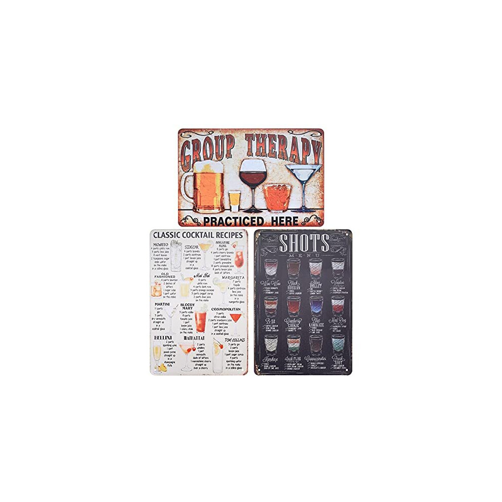 Aoyfuwell 3 Pcs Cocktail Bar Signs, Vintage Metal Tin Signs, Retro Plaque Poster Wall Art Signs Decoration Accessories for Outdoor Garden Home Bar Pub