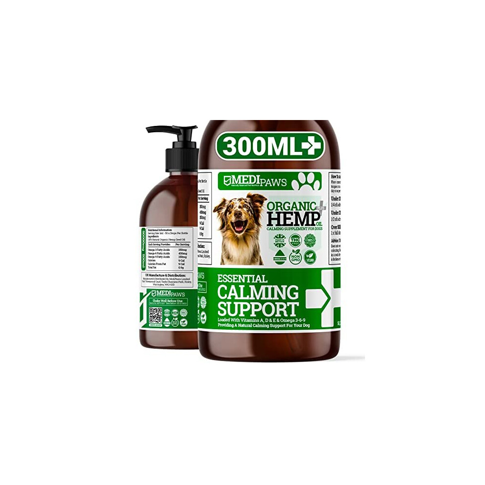 MediPaws Dog Calming Hemp Oil | Dog Calming Supplement | For Dog Emotions, Dog Barking & Dog Joints | Omega 3,6,9 For Dogs | Supports & Maintains