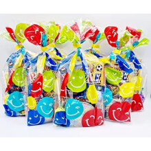 25 x Smiley Face colourful fun children's unisex pre filled party bags with favours and sweets for boys and girls