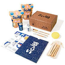 SCULPD Pottery Kit, Air-Dry Clay Starter Kit for Beginners with Matte Varnish, Paint, Pottery Tool Set, Paintbrushes, Sponge and Step-by-Step Guide