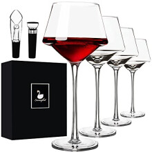 Swanfort Red Wine Glass,Set of 4 with Wine Accessories,Hand Blown Crystal Wine Glass,Lead Free Burgundy Wine Glasses,Premium Stemmed Wine
