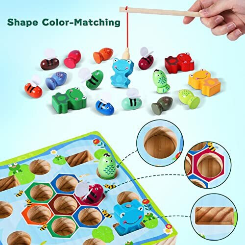 Seagoal Wooden Fishing Game, Magnetic Fishing Game 3 in 1 Montessori Toy