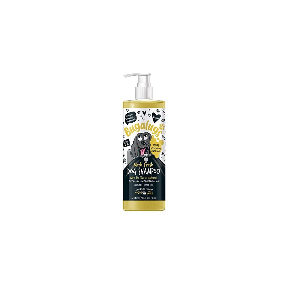 Bugalugs Dog Shampoo For Itchy Skin By Antibacterial And Antifungal Natural Medicated Safe Sensitive Formula - Fast Absorbing Skin Cooling First Aid