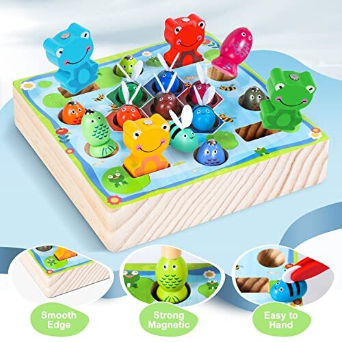 Seagoal Wooden Fishing Game, Magnetic Fishing Game 3 in 1 Montessori Toy