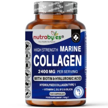 Marine Collagen 2400mg with Hyaluronic Acid 100mg, Biotin, Vitamin C, D3, B12 and Silica | 120 Capsules | High Strength Hydrolysed Marine Collagen |
