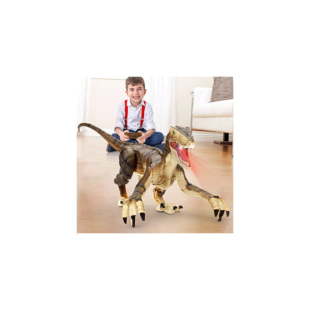 FRUSE Remote Control Dinosaur Toys for Boys,2.4Ghz Electronic Walking RC Dinosaur Robot w/ Sounds & LED Light,Realistic Jurassic Dino Raptor w/