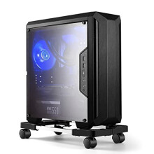 Hmseng Computer Tower Stand, Adjustable Mobile CPU Stand with 4 Rolling Caster Wheels, PC Tower Stand Fits Most PC Under Desk-Black