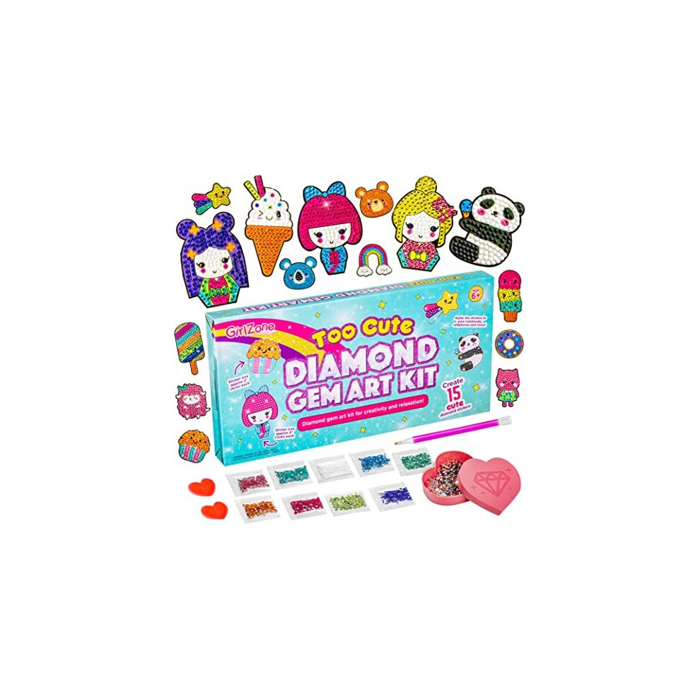 GirlZone Diamond Gem Art Kit, Diamond Art for Kids Set with Sparkle Gem Stickers Kit and Diamond Painting for Kids, Fun Christmas Stocking Fillers