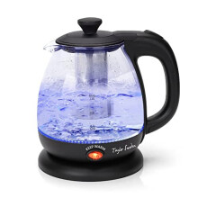 Taylor Swoden Small Electric Kettle, Keep Warm Glass Kettle with Filter Tea Infuser, 2200W 1L Black Cordless Water Tea Kettle for Home and Office