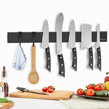 Dmore Magnetic Knife Rack with 3 Hooks-Extra Strong Magnetic Knife Holder Made of Stainless Steel, Optional Installation with Self Adhesive 3M Tape or