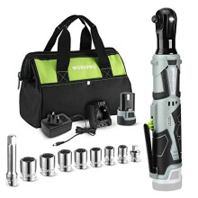 WORKPRO Cordless Ratchet Wrench Set, 3/8&quot Electric Wrench with 7 Sockets, Extension Bar & Drive Adapter, 1H Fast Charger, 12V Powered Ratchet