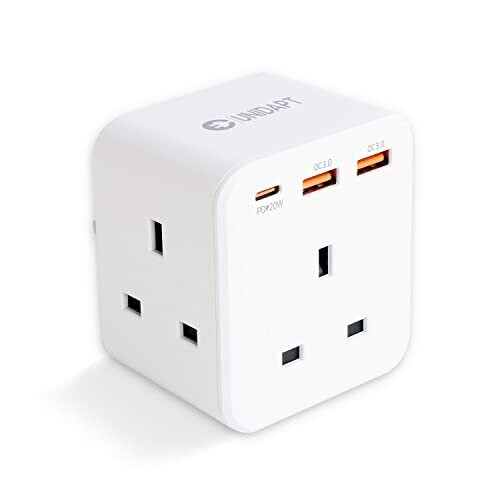 Unidapt 3 Way Plug Adaptor With 3 Fast Charge USB Ports, Multi Plug ...