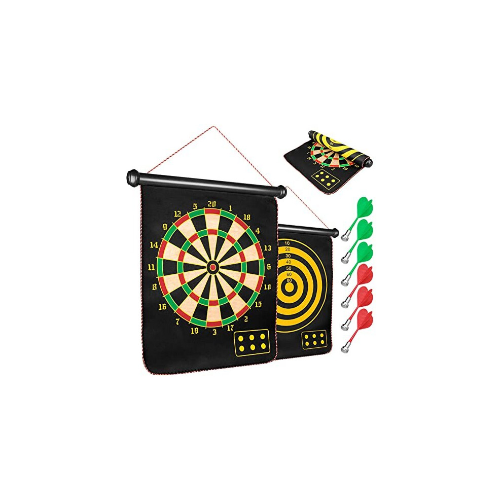 Biuow Sided Magnet Dart Board Set Powerful Double 17'' - 6 Magnet Darts Double Sided Design For Kid And Adults Dartboard Game Party And Gifts | Indoor