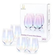 Gutsdoor Wine Glasses Large Stemless Wine Glasses 18.9 Ounce Set of 4 Iridescent Glasses All-Purpose Drinking Wine Beverage Glasses for Red White