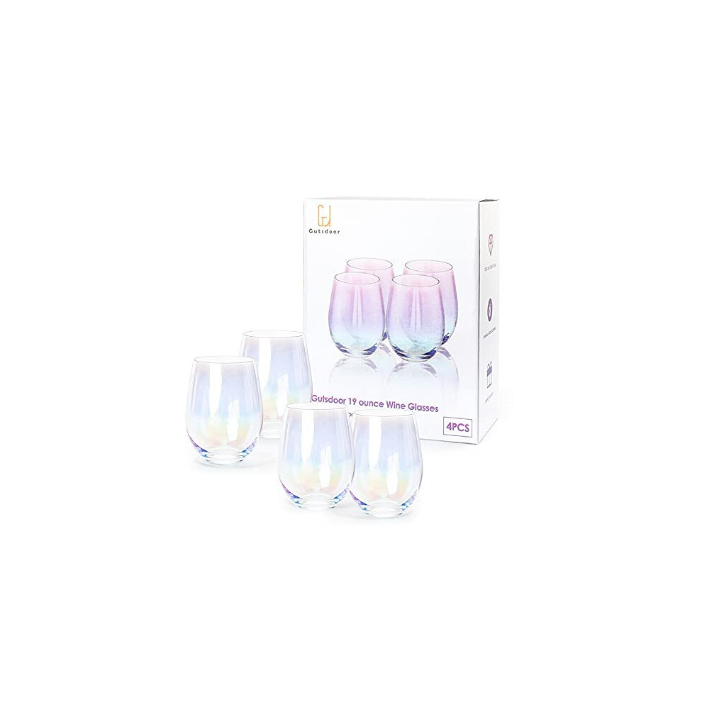 Gutsdoor Wine Glasses Large Stemless Wine Glasses 18.9 Ounce Set of 4 Iridescent Glasses All-Purpose Drinking Wine Beverage Glasses for Red White