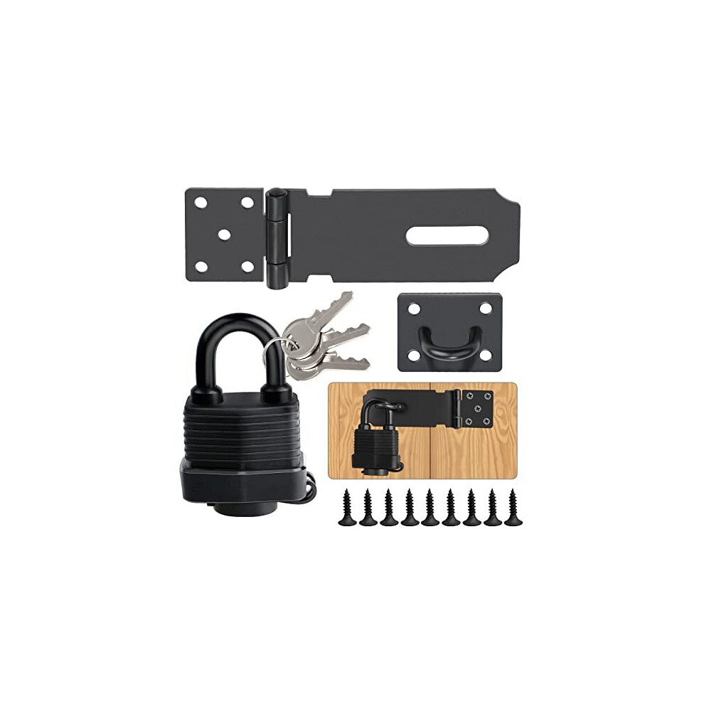 Door Latch Hasp with Door Padlock and Screws Heavy Duty Hasp and Staple with Padlock Stainless Steel Door Lock for Bedroom Garden Windows Shed Garage