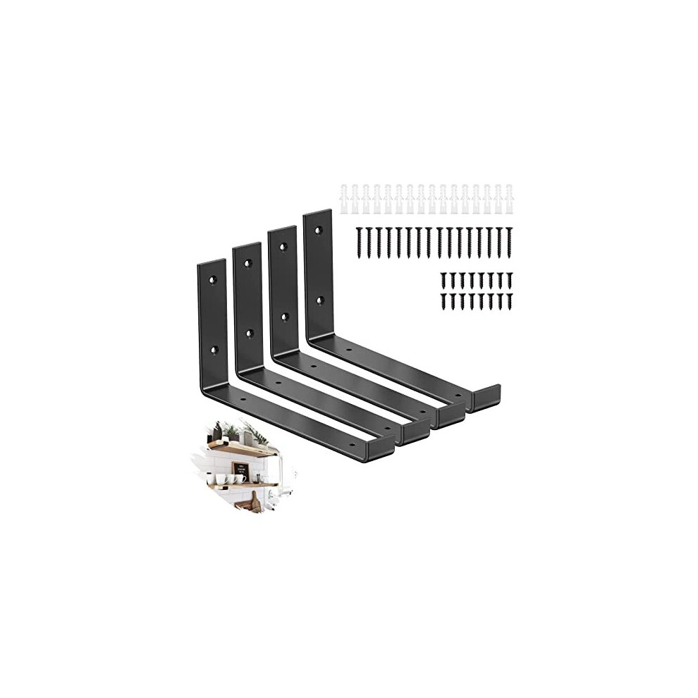 4 Pcs Heavy Duty Shelf Brackets, 9 Inch Black Shelf Brackets Scaffold Shelf Brackets For Scaffold Board Shelving, Rustic Wall Mounted Shelve Brackets 9370978398470