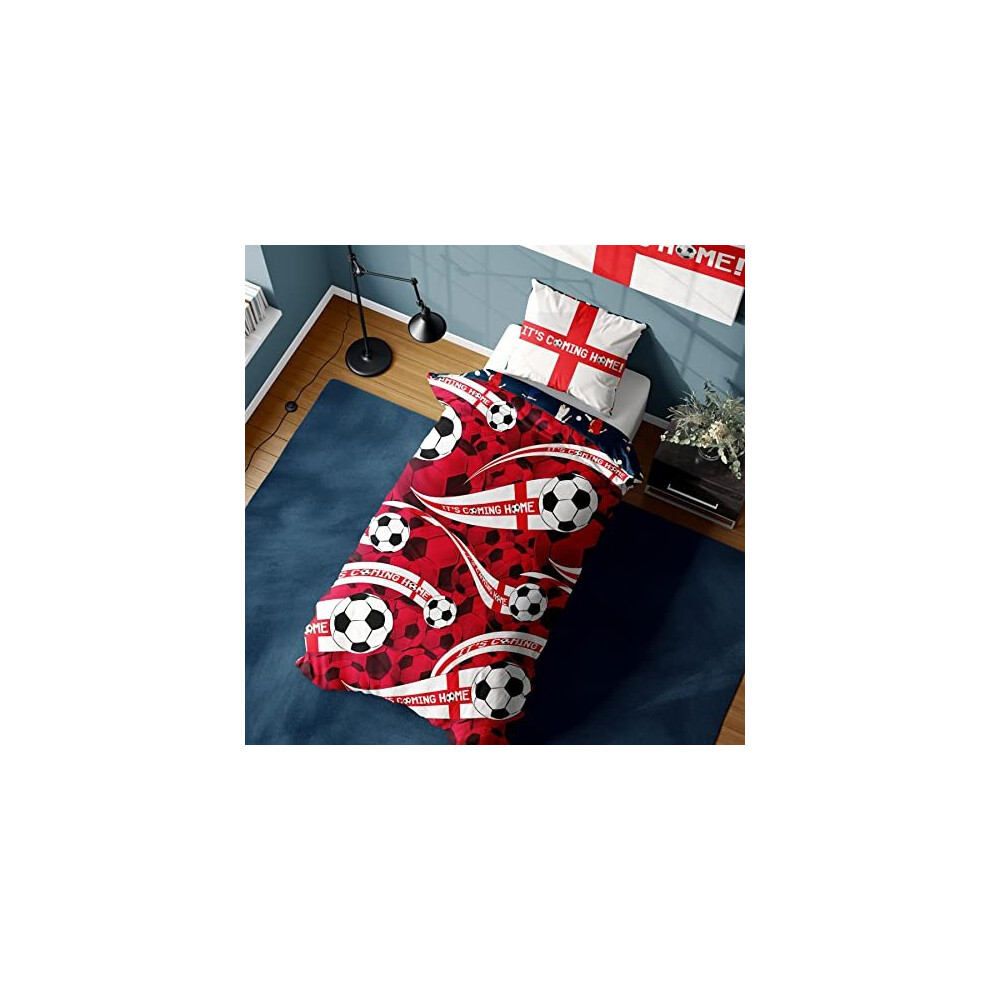 Its Coming Home Single Duvet Cover - England Football Design - Reversible Bedding set with matching Pillowcase