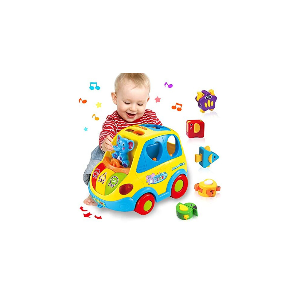 CAEGALKIMY Baby Toys for 1 Years Old Boys Girls Crawling Car Shape Sort Toys 6 12 18 Months Early Education Toys with Musical Light for 1st Birthday