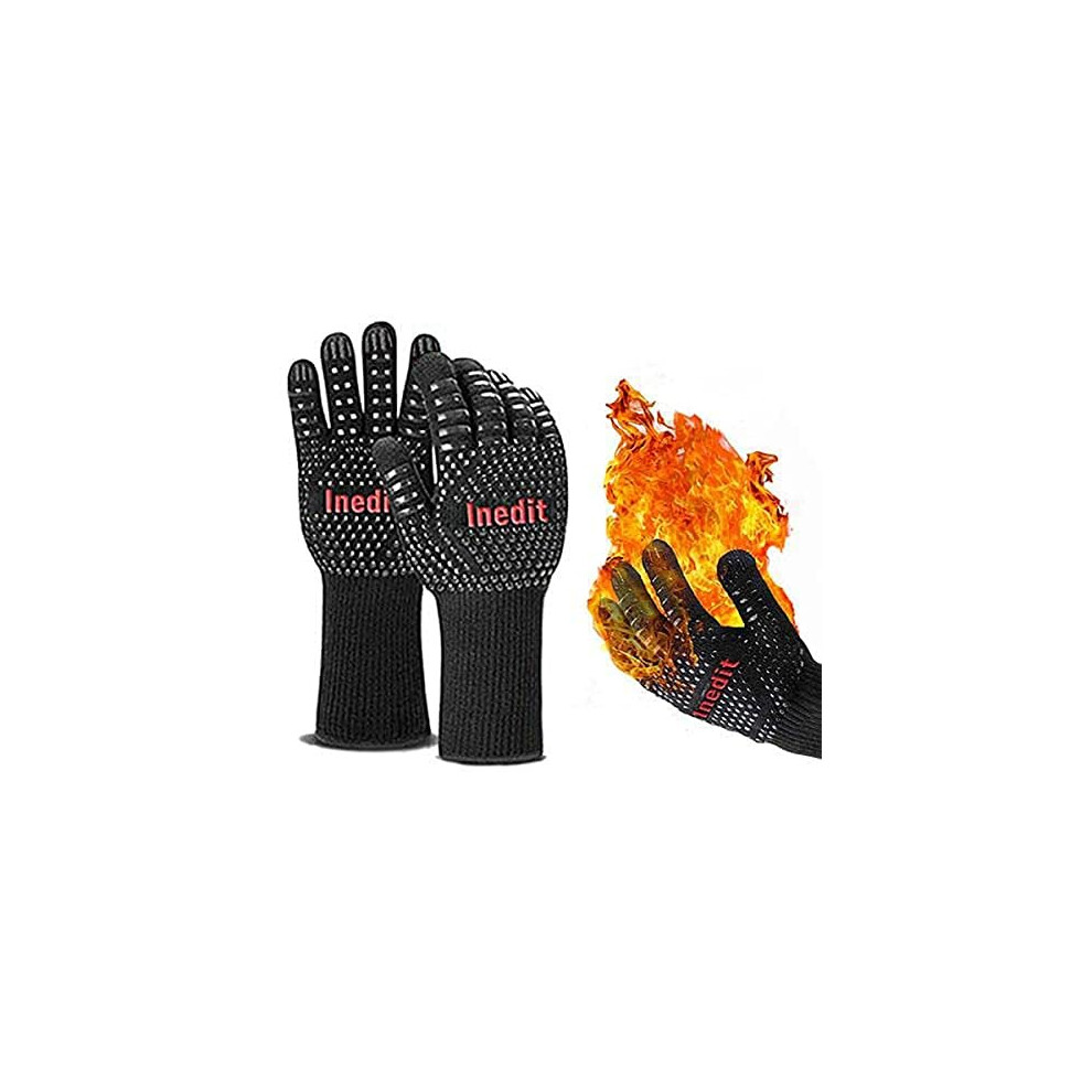 Inedit Heat Proof Gloves - Oven Gloves - Extreme Heat And Fire Resistant (Up to 800C / 1472F) - BBQ/Fireplace/Stove/Grill/Hot Pot/Welding Gloves