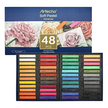 Artecho Soft Pastel Set of 48, Including 4 Fluorescent colors Premium Square Chalk for Drawing, Blending, Layering, Shading, Art Supplies for Kids,