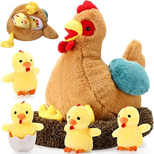 9.84 Inch Plush Egg Laying Hen Chicken with Zippered Belly Henhouse and 4 Little Baby Chicks Inside Egg Stuffed Chicken Plush Toy for Christmas on OnBuy