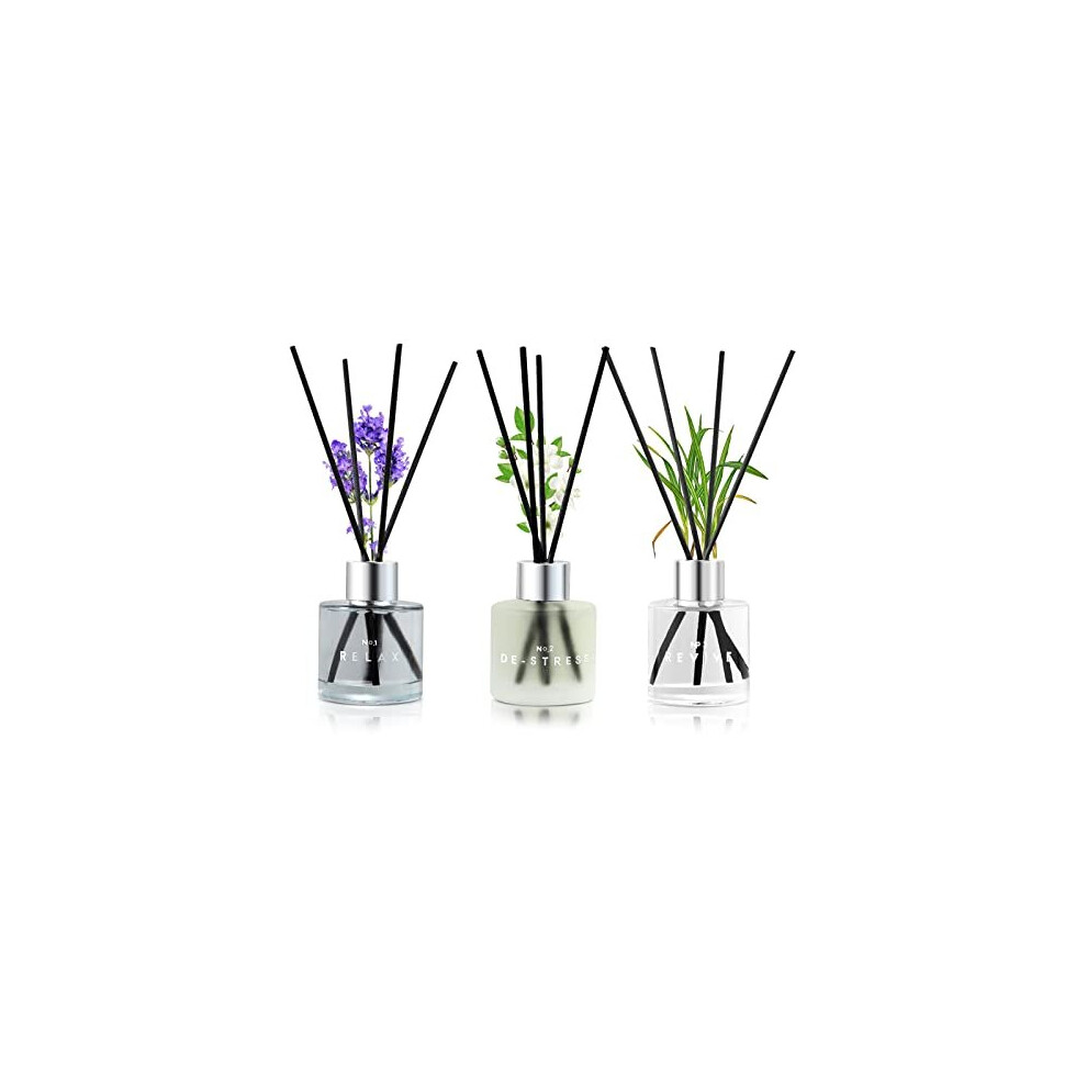 Set of 3 Fragrance Reed Diffusers,50ml Lavender Jasmine Lemongrass Aromatherapy Diffuser Set with 12 Black Fiber Sticks,Air Freshener for Bedroom
