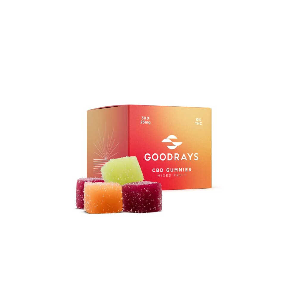 Goodrays - CBD Gummies - High Strength 30 x 25mg CBD Edibles - Mixed Fruit, Real Flavour CBD Infused Sweets - Reduce Stress, Calm Anxiety, Unwind,