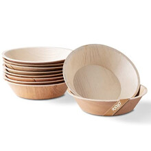 FOOGO Green 25 Disposable Palm Leaf Bowls | 6" (15cm) 300ml Dessert and Salad Bowls | Round | Eco Friendly and Biodegradable |Like Wooden Bowl,