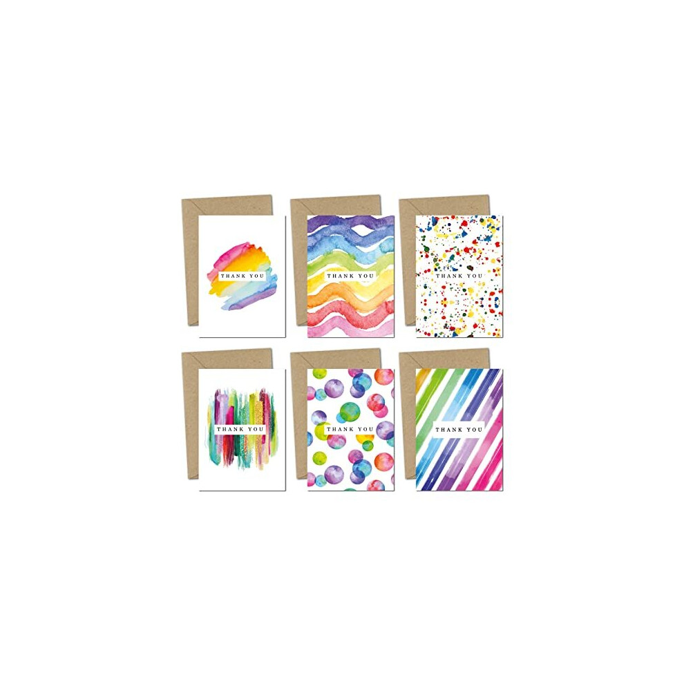 Giftinghouse 24/48 Thank You Cards - Watercolour Design - Thank You Cards Multipack With Envelopes - Greeting Cards For Wedding, Kids - Fully